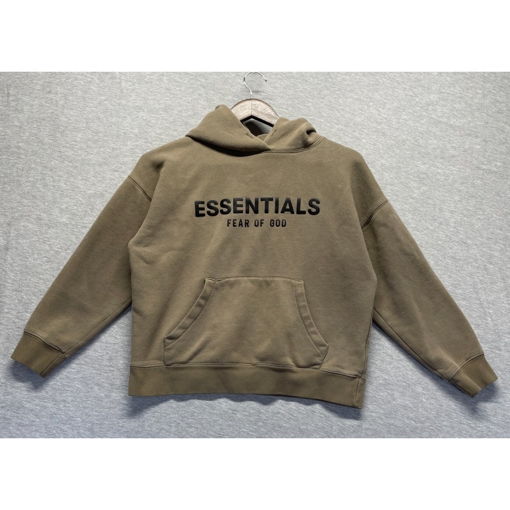 Fear of God Essentials Hoodie Women XL Taupe Logo Cotton Long Sleeve Winter Wear
